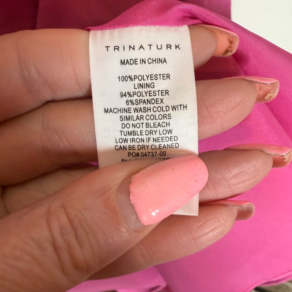 $295 Trina Turk valerian hot pink w orange Embroidered puff sleeves Sheath Dress - Picture 6 of 8